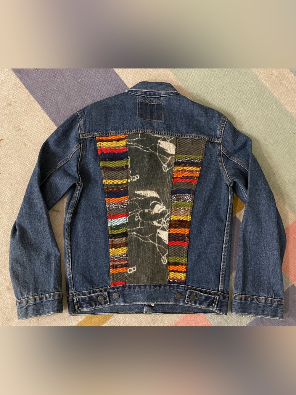 *RARE* Levi's Custom Denim Jean Jacket Woven Multicolor Accents - ONE OF A KIND!